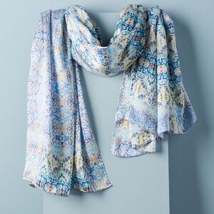 Silk geometric  Floral Blue and Yellow Scarf